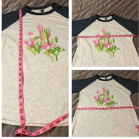 Modcloth Raglan Tee Dessert Cacti Print Grey Blue XS - Picture 11 of 11